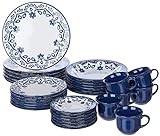 1 Aparelho De Jantar E Chá 30 Peças Oxford Daily Floreal Energy Branco Azul