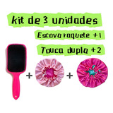 1 Escova Raquete   2 Touca Dupla Cetim Anti frizz