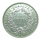 1 Franc 1888 Prata Circulou Oficial Portugal Rei D. Carlos I