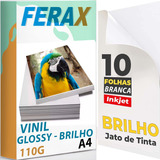 10 Adesivos Vinil Branco Brilho P/ Impressora Jato Tinta A4