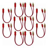 10 Cabos Rca 2 Machos Para Som Automotivo Injetado Vermelho