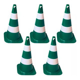 10 Cone De Sinalização Verde branco Pvc 75cm Trânsito Rigido