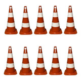 10 Cones De Sinalização Pvc 50cm Laranja E Branco Transito