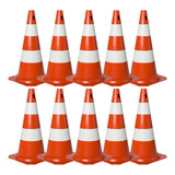 10 Cones Sinalização Laranja branco Pvc 75cm Trânsito Grande