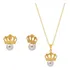 10 Conjunto Colar E Brinco Coroa Com Perola Folheado A Ouro