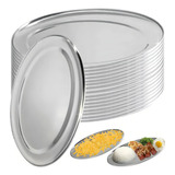 10 Travessas 30 Cm Aço Inox Rasa Oval Prata P Servir Porção Cor Prateado