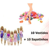 10x Pares Sapatinhos + 10 Roupinhas Para Barbie