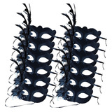 12 Máscara Feminina Preta Veneziana Luxo Flor Baile Carnaval Cor Preto