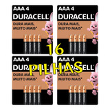 16 Pilhas Palito Aaa Alcalina Duracell 4 Cartelas 4 C/ Unid