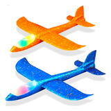 2 Avião Planador De Isopor C Led Colorido Manual E Flexível