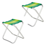 2 Banquetas Pesca Camping Portátil Banquinho Alumínio Verde Cor Azul