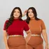 2 Blusas Camiseta Cacharrel Feminina Plus Size 3/4 Gola Alta