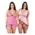 2 Camisola Sex Lisas + 1 Baby Doll Estampado Roupa De Dormir
