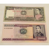 2 Cédulas Antigas Bolívia 1.000 E 10.000 Pesos - Anos 80 Fe