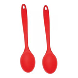 2 Colheres De Arroz Silicone Maciço Não Riscam Panelas Cor Do Cabo Vermelho