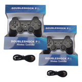 2 Controle Joystick Compativel Ps3 Pc Cabo Carregador Cor Preto