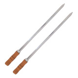 2 Espetos Espada 50cm De Inox Com Cabo Madeira   Churrasco