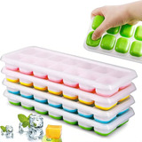 2 Formas De Gelo Cubo C Tampa Rígida Flexível Fundo Silicone Cor Amarelo E Azul
