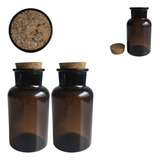 2 Frascos Reagente De Vidro Âmbar Boca Larga Rolha 250ml