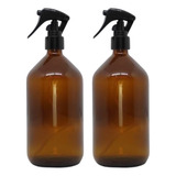 2 Frascos Vidro Âmbar 500ml Válvula Gatilho Spray Borrifador