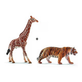 2 Miniaturas Animais Girafa Tigre Africa Selvagem Brinquedos