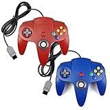 2 Pack N64 Controller, Classic Retro Wired N64 64 Bit Gamepad Joystick For Ultra 64 Video Game Console N64 System (blue+red