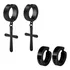2 Pares Brincos Cruz Crucifixo E Argola Pressão Prata Preto