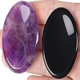 2 Peças De Pedra De Preocupação Para Ametista, Ametista Preta, Obsidiana, Cristais De Cura Esculpidos à Mão, Pedras De Polegar Esculpidas à Mão, Meditação Oval, Cristal Natural, Reiki Natural, Relaxar, Pedra, Terapia De Alívio De Presente