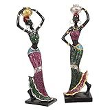 2 Peças Decoração De Beleza Africana Estátua De Senhora Tribal Estatuetas Escultura Africana Decoração Boneca Mulher Africana Decoração De Casa Resina Trabalho Folk-decorações