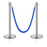 2 Pedestais Separadores De Fila Cromados   1 Cordão Azul