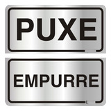 2 Placas Sinalizadora Alumínio Adesivo Kit Puxe E Empurre Cor Puxe Empurre