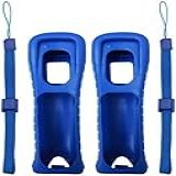 2 X Silicone Skin Case Cover With Hand Wrist Strap For Wii Remote Controller  Blue 
