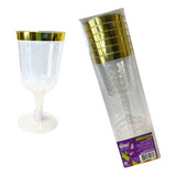 24 Taças De Vinho Descartável Borda Dourada 190ml P Festas