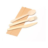 25 Jogo De Talheres Garfo Faca Colher Madeira Biodegradável