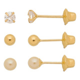 3 Brincos Ouro 18k