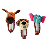 3 Brinquedos Pelúcia Pet Para Cães Shitzu Pinscher Chihuahua Cor Colorido Desenho Trio Corda