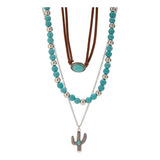 3 Colares Azul Turquesa Chocker Cacto Boho Kit Conjunto Lind