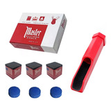 3 Giz Master   1 Ajustador   3 Solas 11mm Bilhar Sinuca Cor Preto