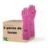 3 Luva Látex Ranhurada Rosa Punho 40cm  Antiderrapante 