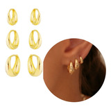 3 Pares Brinco Trio De Argola Gota Clicker Ouro 18k Banhada