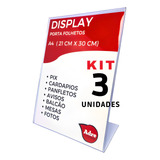 3 Suporte Display A4 L Expositor 21x30 Acrílico (ps) Mesa