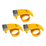 3 Suporte Fita Durex Adesiva Grande Larga Aplicador Cortador Cor Amarelo