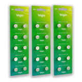 30 Pilhas Baterias Lr44 A76 Ag13 Alcalina Elgin- 03 Cartelas