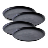 4 Bandejas De Garçom Redonda Antiderrapante M c Servir 40cm Bar Restaurante Cor Preto