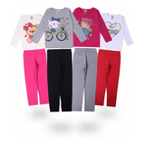 4 Conjuntos Infantil Menina Calças Legging Blusa Manga Longa