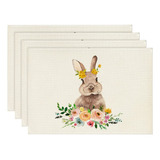 4 Peças De Jogos Americanos Florais Happy Easter Bunny Para
