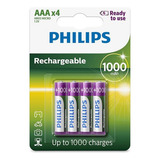 4 Pilhas Aaa Palito Recarregavel Philips 950mah Hr03