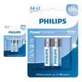 4 Pilhas Alcalinas Aa 2a Pequena Philips 2 Cart