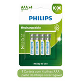 4 Pilhas Philips Palito Aaa 1000mah Ideal P/telefone Sem Fio