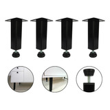 4x Pé Aço Regulável 10cm Preto Quadrado Para Móveis